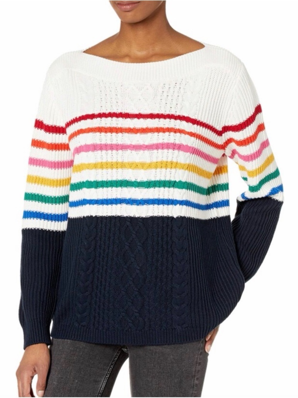 Tommy Hilfiger Womens Classic Fit Sweater Colorblock Flag navy strip rugby EUC